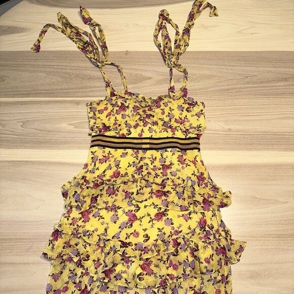 For Love & Lemons Maison Yellow Floral Print Maxi Dress Women's Medium M - Picture 10 of 11